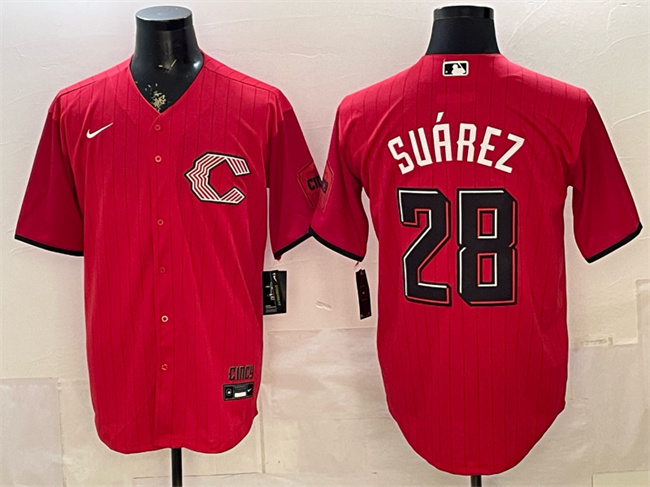 Men's Cincinnati Reds #28 Eugenio Suárez Red 2026 City Connect Stadium Stitched Baseball Jersey Men's Cincinnati Reds #28 Eugenio Suárez Red 2026 City Connect Stadium Stitched Baseball Jersey